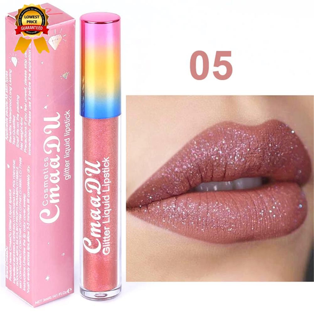 [CmaaDu Brilho Labial Glitter Diamante Matte Metálico