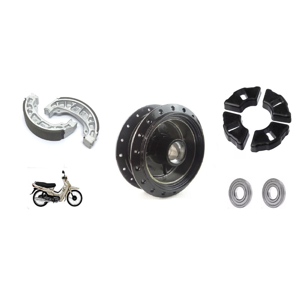 Cubo Da Roda Traseiro + Patim Lona De Freio + Coxim Bucha + Rolamento Yamaha Crypton 105 De 98 a 05 Antiga