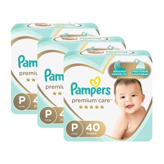 Kit Fralda Pampers Premium Care Mega Tamanho P com 120 Unidades