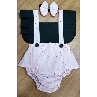 Romper Bebe Jardineira Infantil Menina Coracoes Rosa Beecost