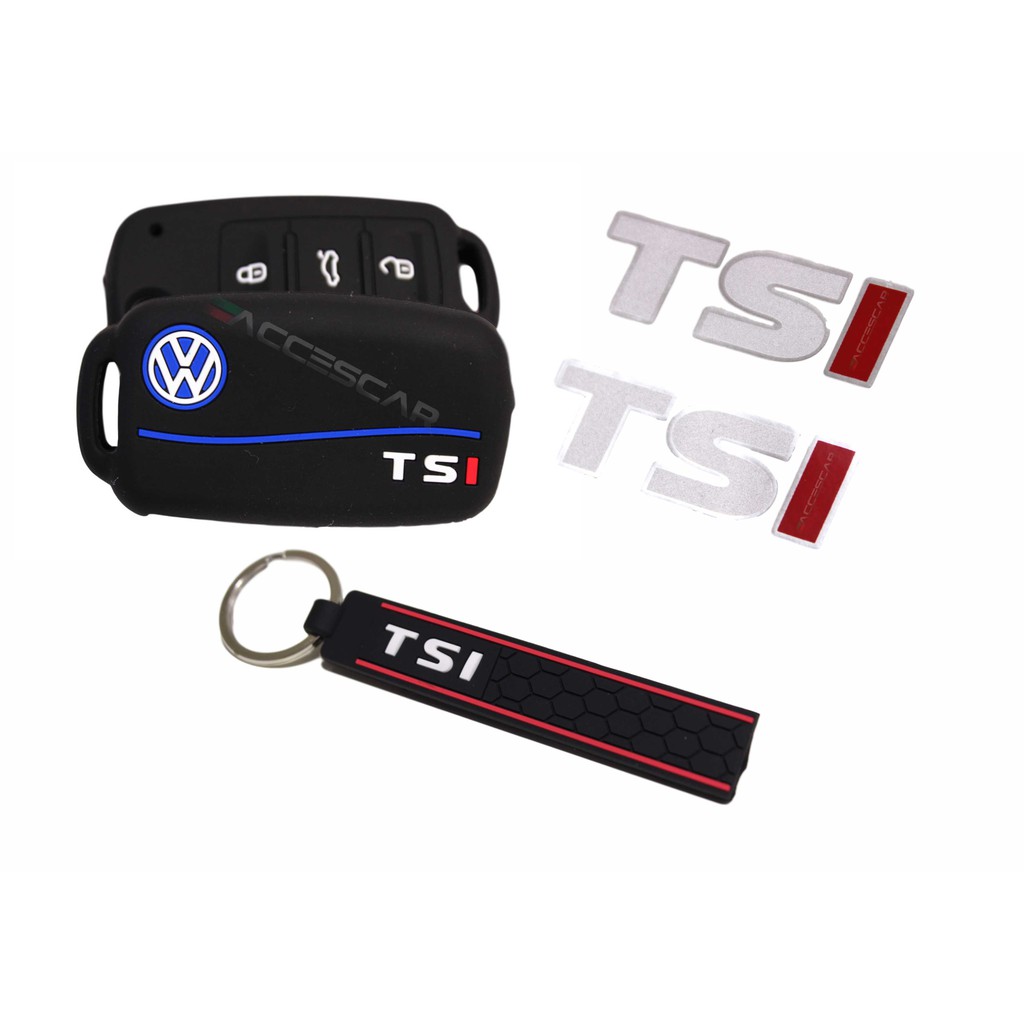 Kit Capa Silicone Chave Canivete TSI + Chaveiro + Par Adesivo TSI Vw Up Jetta Golf Tiguan