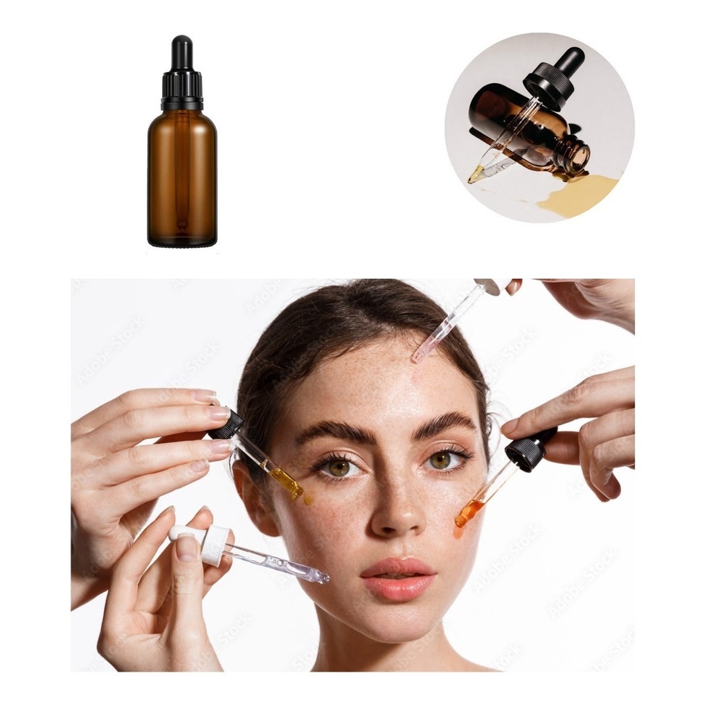 5 Frasco Gotejador Conta Gotas Vidro Âmbar 50ml