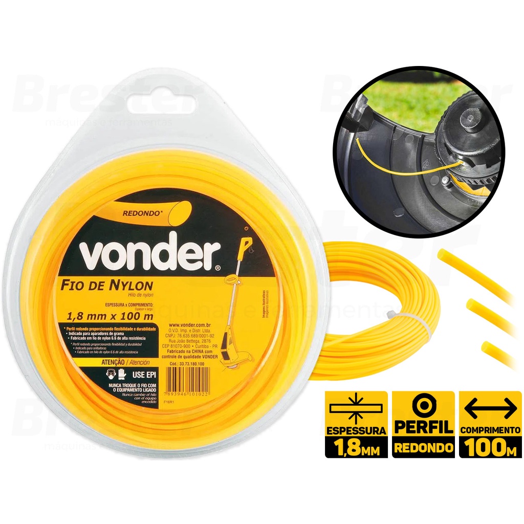 Fio De Nylon Roçadeira Aparador Grama 1,8mm X 100mt Vonder