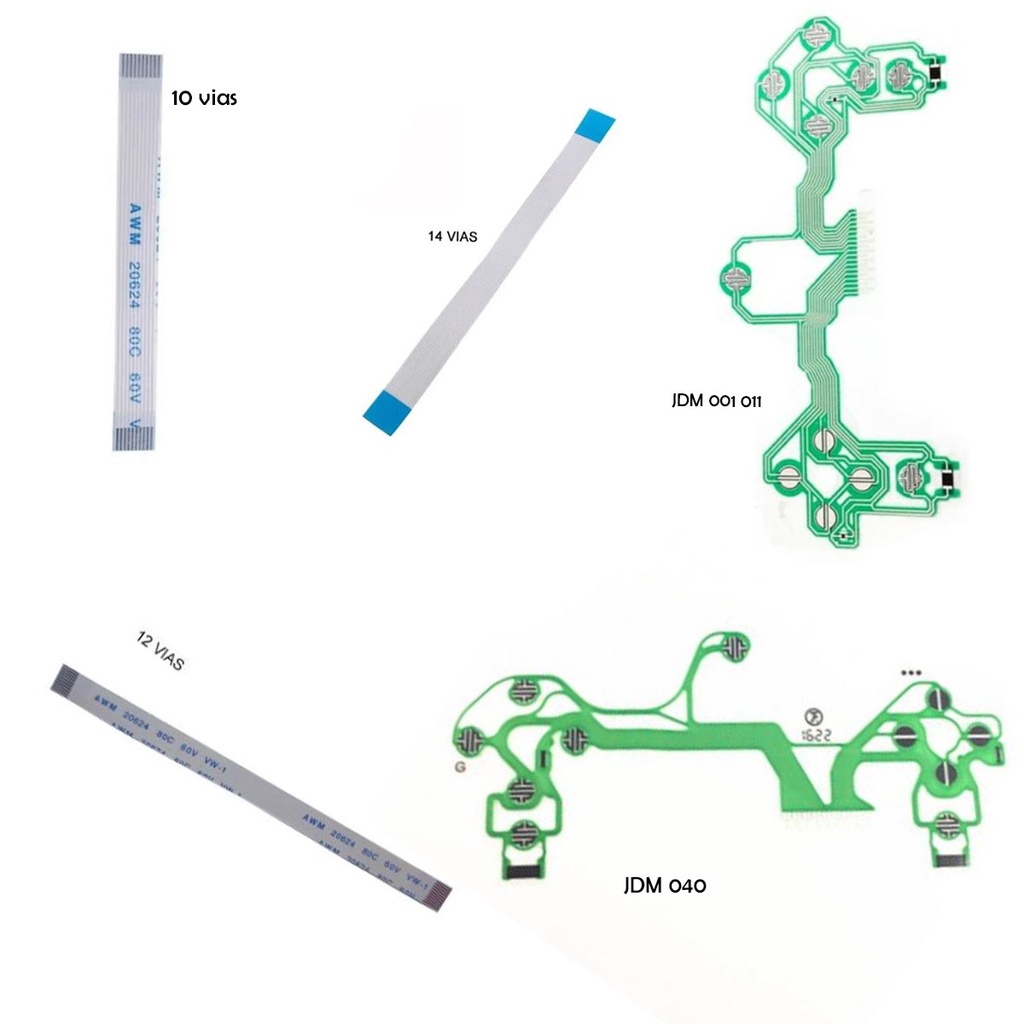 Kit Película PS4 verde JDM-001 + Película JDM-040 + Cabo Flat 10 vias Touchpad + 12 e 14 Vias