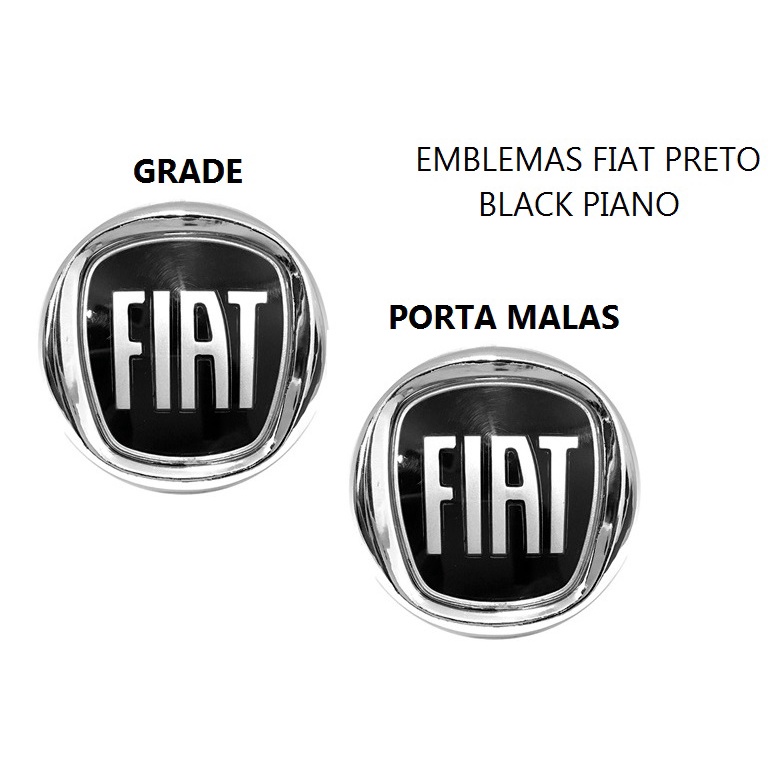 Kit emblemas Grade e Porta Malas Fiat Preto Black Piano Linea 2008 2009 2010 2011 2012 2013 2014