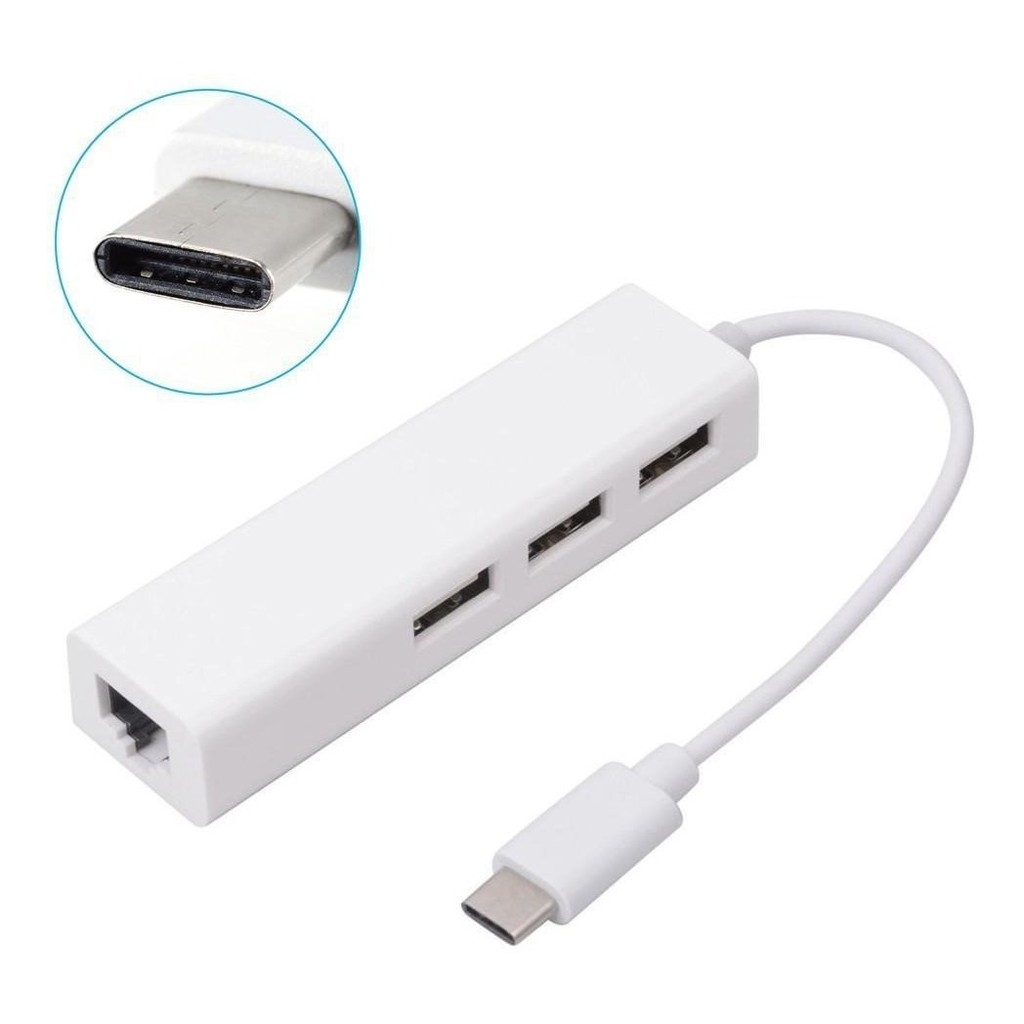 HUB 3 PORTAS USB-C TYPE-C PORTA RJ45 3.0 PARA CELULAR TABLET SMARTPHONE NOTEBOOK NETBOOK ULTRABOOK