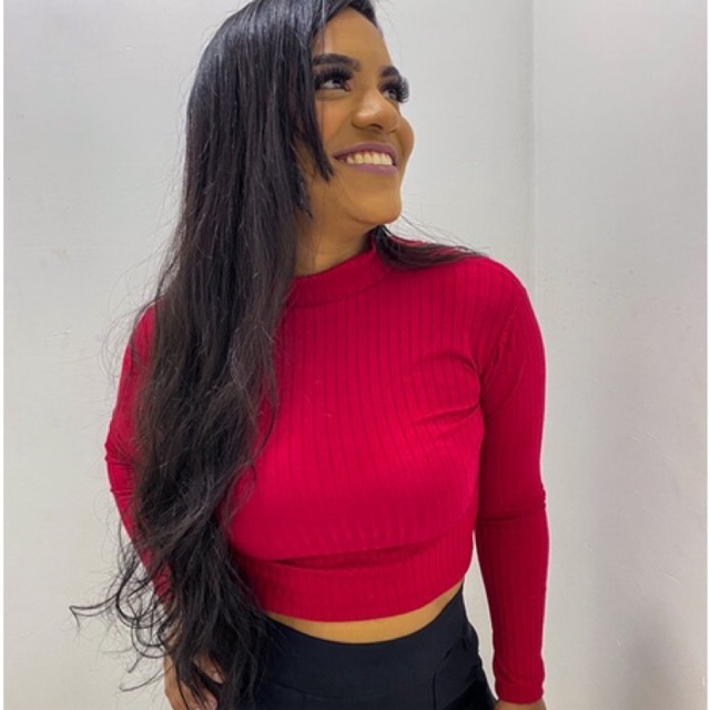 Cropped Com Gola Manga Longa Canelado Frio Inverno