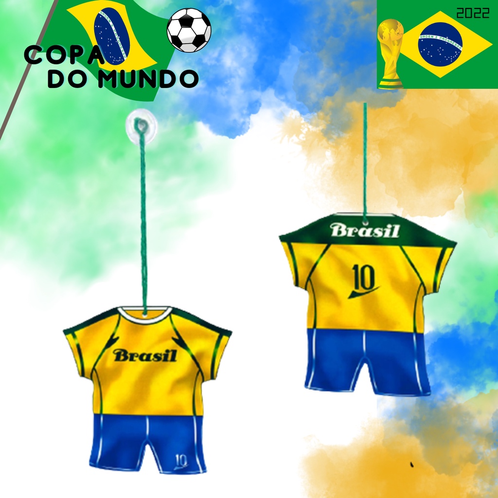 03 Enfeite Camiseta Copa do Mundo C/Ventosa Decoração Futebol Brasil