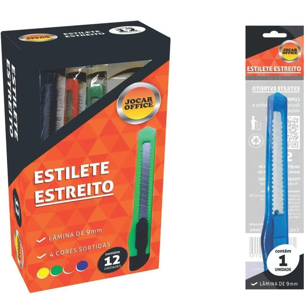 Estilete Estreito 9mm Plastico Sortido - Leoarte - Caixa com 12 unidades