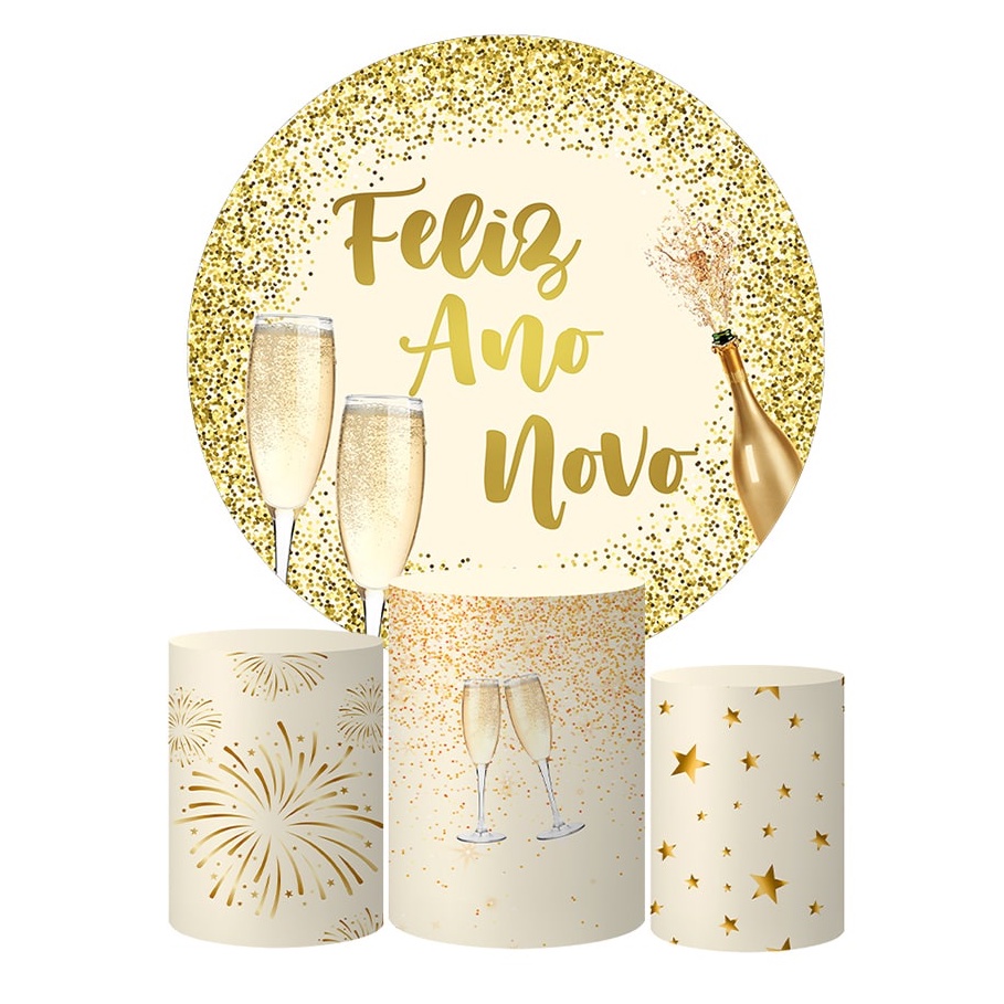 Trio Capas Cilindros + Painel Tema Ano Novo Veste Fácil