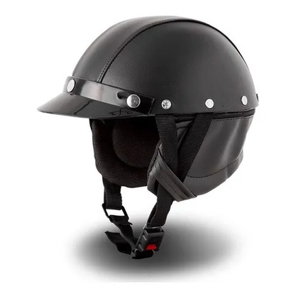Capacete Capacetinho Coquinho Couro Moto Bike Patinete Eletrico Eletrica Chopper Custom Vintage Preto Pro Tork