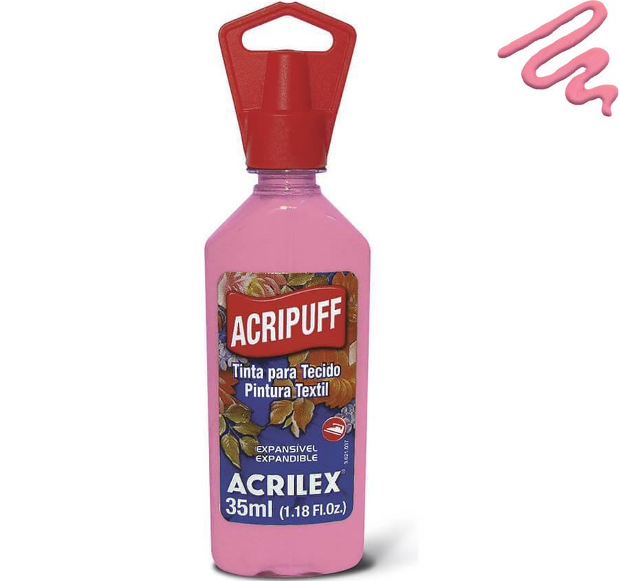 TINTA PARA TECIDO ACRIPUFF 35ML ROSA - Tinta Expansível para Tecido de Algodão - Acrilex