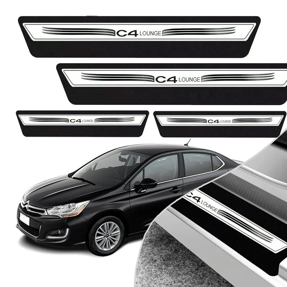Kit 8 Peças Soleira Adesivo Porta Citroen C4 Lounge 2014 2015 2016 2017 2018 2019 - Prata Envio Imediato Aproveite!