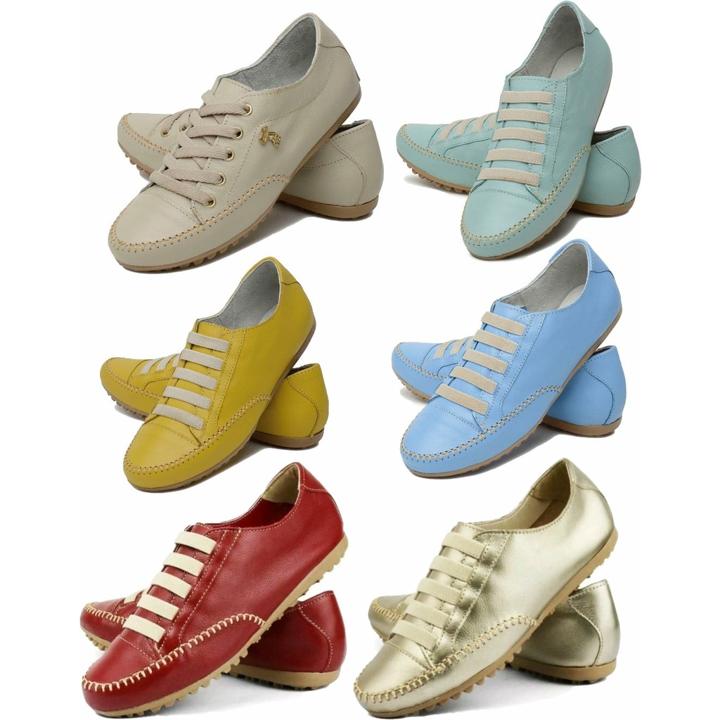 Sapatênis Tênis Feminino Mocassim em Couro Legítimo