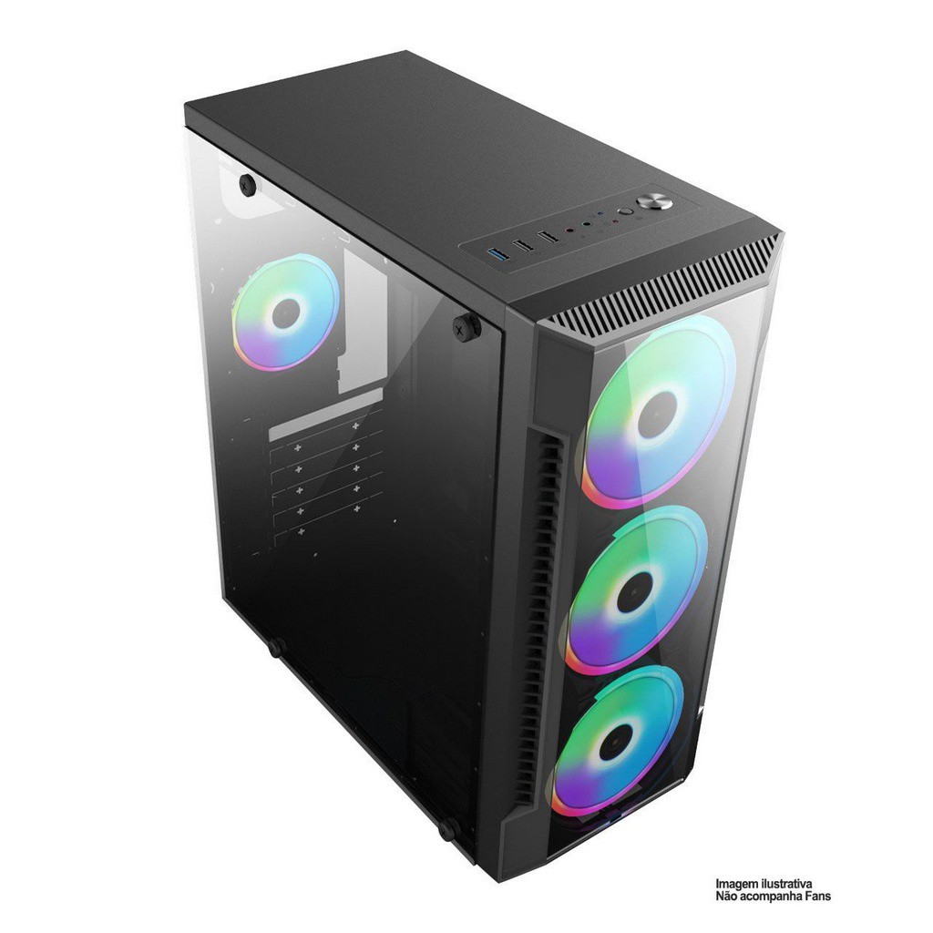 Gabinete Gamer BPC-C3147 Preto Com Lateral De Vidro Temperado Frente Em ...