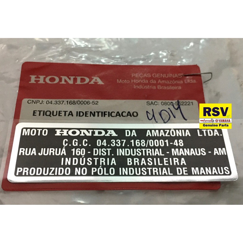 Etiqueta Fabricação Quadro Metalizada Original Honda 0km XL250 XLX350 NX350 Sahara Nx 400 FALCON Twister Tornado 250