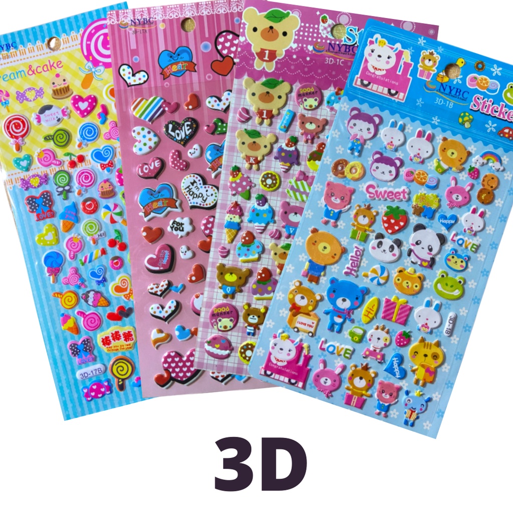 Kit Com 4 Cartelas de Adesivos 3D Stickers Para Garrafa Squeeze Tie Dye Artesanato