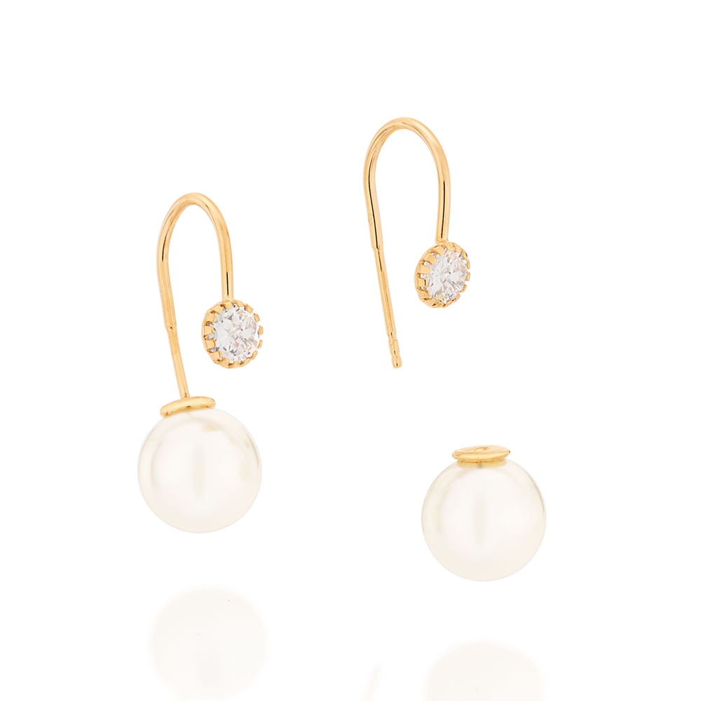 Brinco Rommanel com Zircônia e Pérola Sintética de 10mm - 526044 em Oferta na Shopee