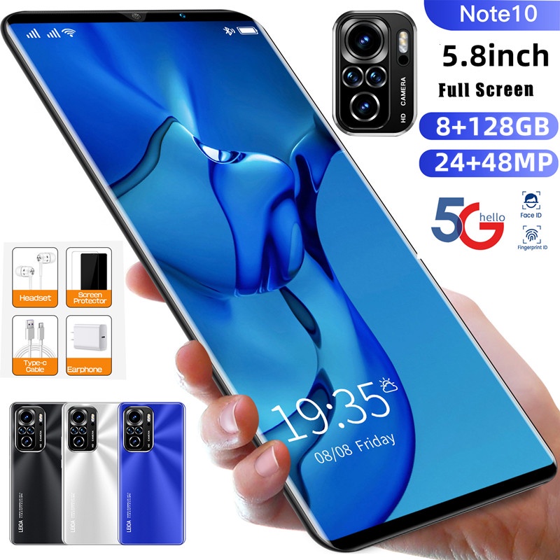 Celular Note10 5.8Polegadas 8 + 128GB Celular Barato 5G Smartphone Dual Sim Celulares