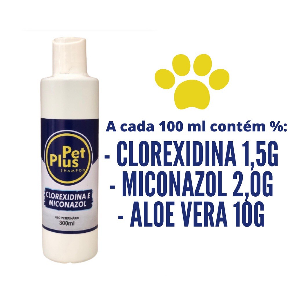 Shampoo Clorexidina Miconazol para cães antifungos e bactérias 300ml