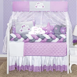Kit Berço Nuvem Trança Lilas Novo Lua com Naninha 13 Peças Completo