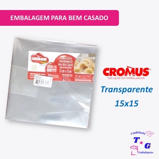 Embalagem de Celofane para Bem Casado 15x15 Transparente 100 Unidades Cromus