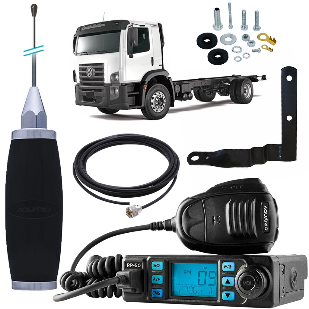 Rádio Móvel Px 80 Canais Antena Maria Mole 2,70m Cabo 5,5m Suporte Dianteiro Vw Constellation Parafusos Anti-furto