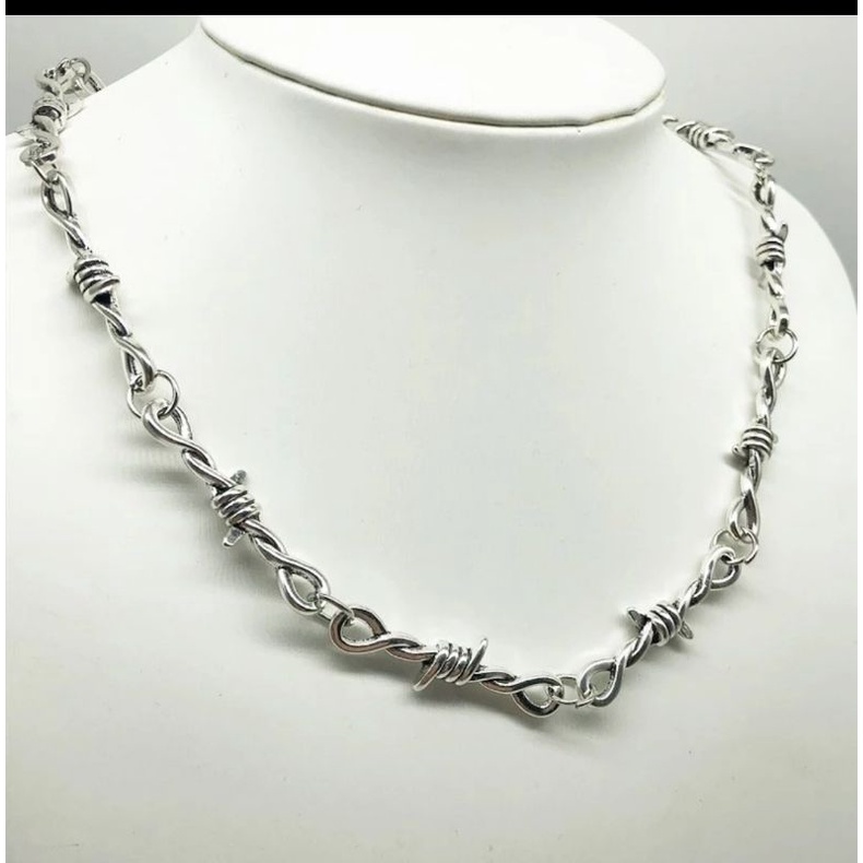 Corrente Chocker Arames Farpados Gargantilha Prata Colar Choker Ajustável Hype Goth em Oferta na Shopee