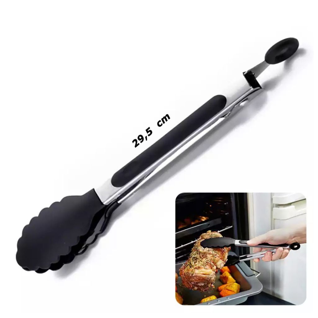 Pinça Pegador Multiuso de Silicone Preto 29,5 cm em Oferta na Shopee