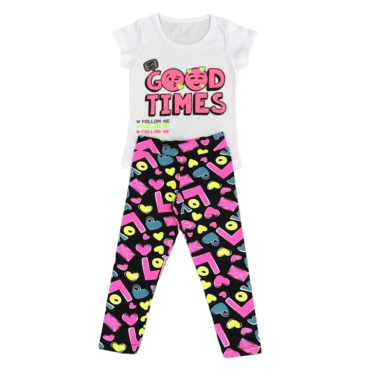 Conjunto Para Meninas Infantil Calça Legging Estampada Sortida e Blusa Branca Tamanho 1, 2, 3
