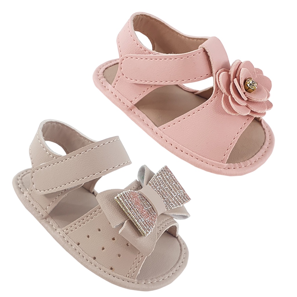 Sandália Bebê Menina Infantil  Kit 2 Pares Rosa /Nude Recem Nascido Sola Macia Confortável em Oferta na Shopee