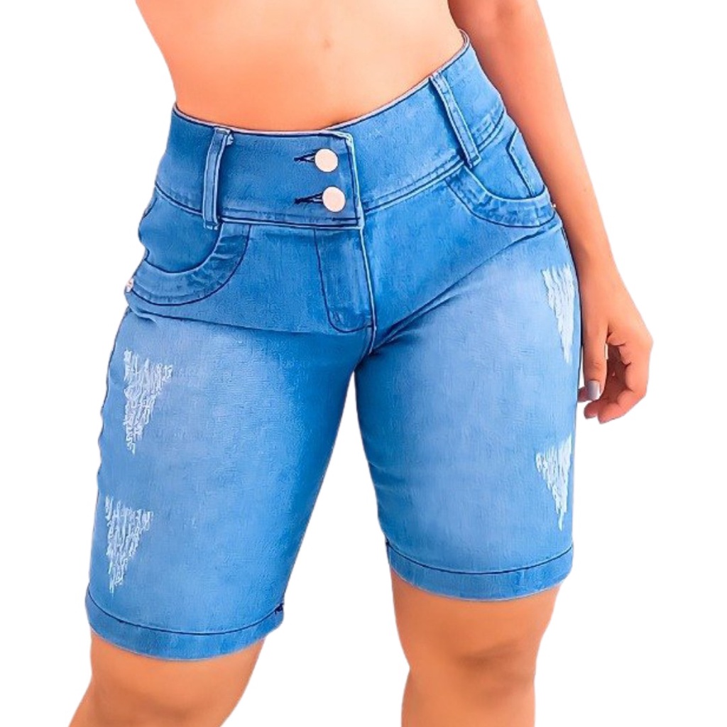 Bermuda Meia Coxa Jeans com Lycra Medelo Ciclista Da Moda Jeans Feminino Atacado