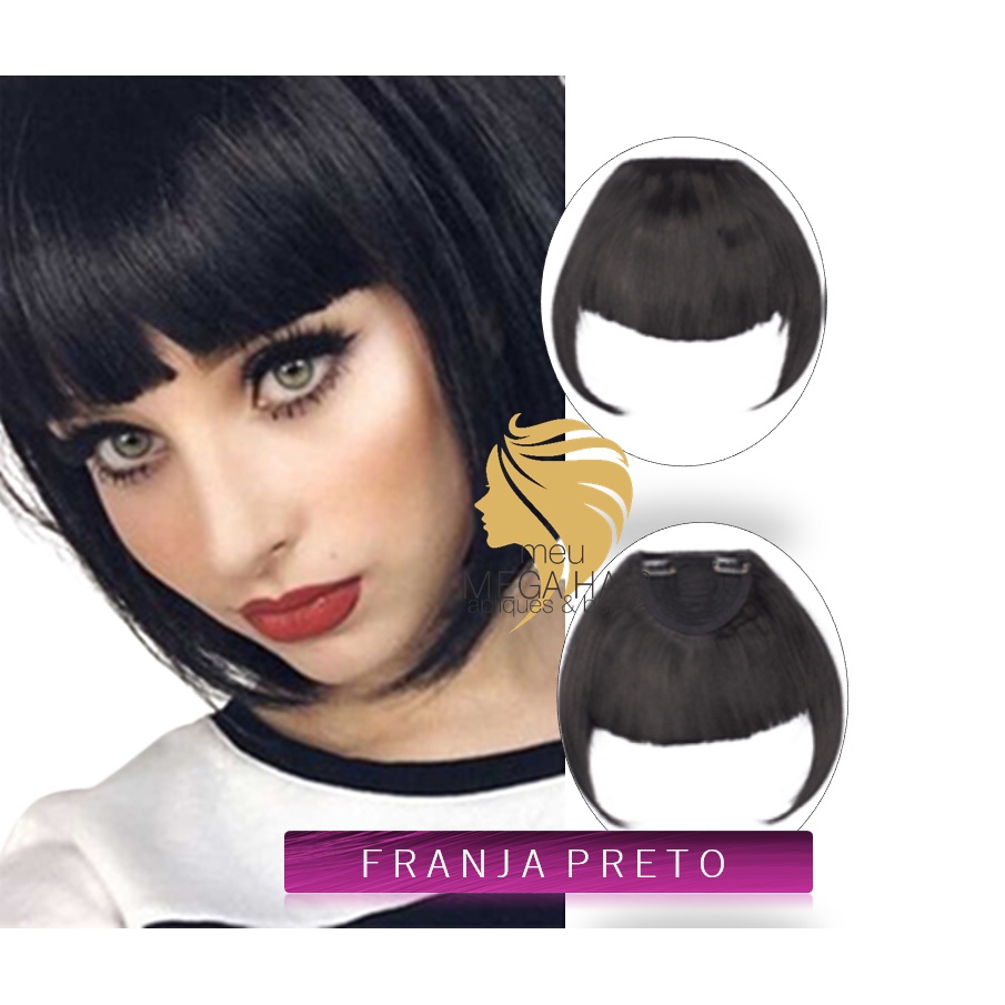 Cabelo Aplique Tic Tac Franja Preto Sem Brilho Mega Hair Beauty Premium Cabelo Premium