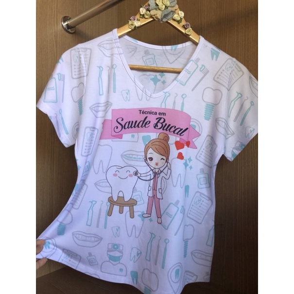blusa Tshirt profissão técnica em saúde bucal estampa total sublimada