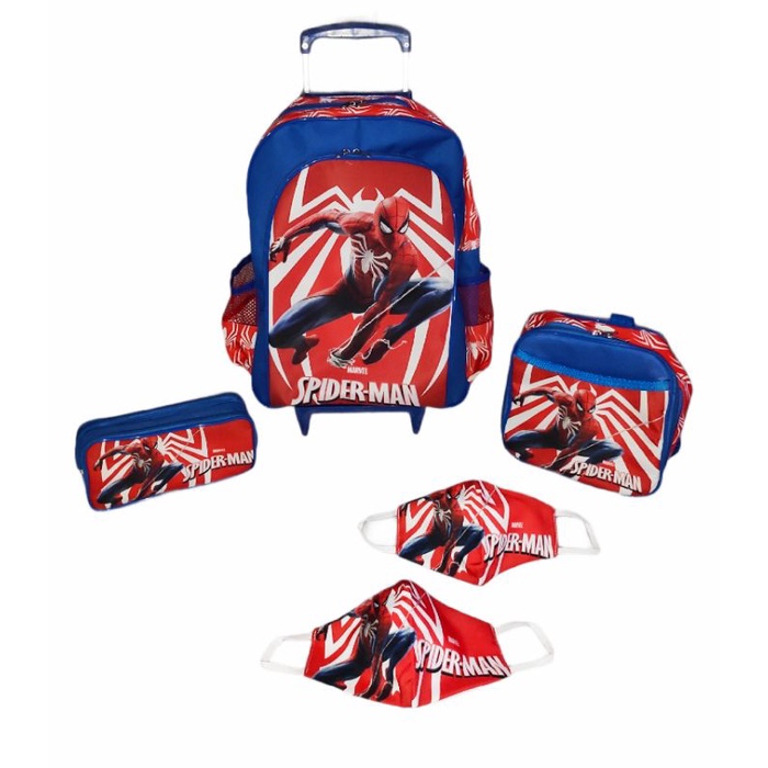 kit mochila de rodinhas Homem Aranha Spiderman infantil escolar meninos azul personagem criança com máscara de proteção facial lancheira estojo de duas divisões | Shopee Brasil