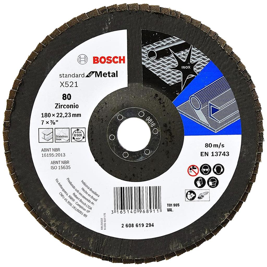 Disco Flap 180mm Bosch Grão 80 Standard for Metal Curvo Fibra de Vidro