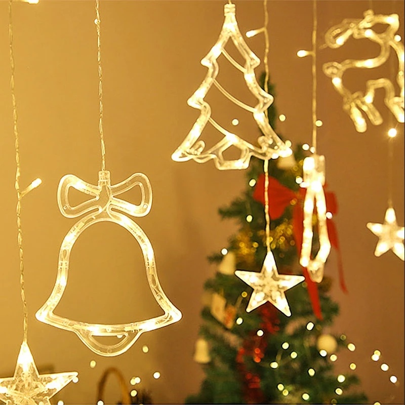  M Led Árvore De Natal Alce Sinos Cortina De Controle Remoto Luzes De  Fadas / 3d Estrela Natal Corda Interior Luzes De Parede / Festa De Natal  Velas Decoração Cena Design