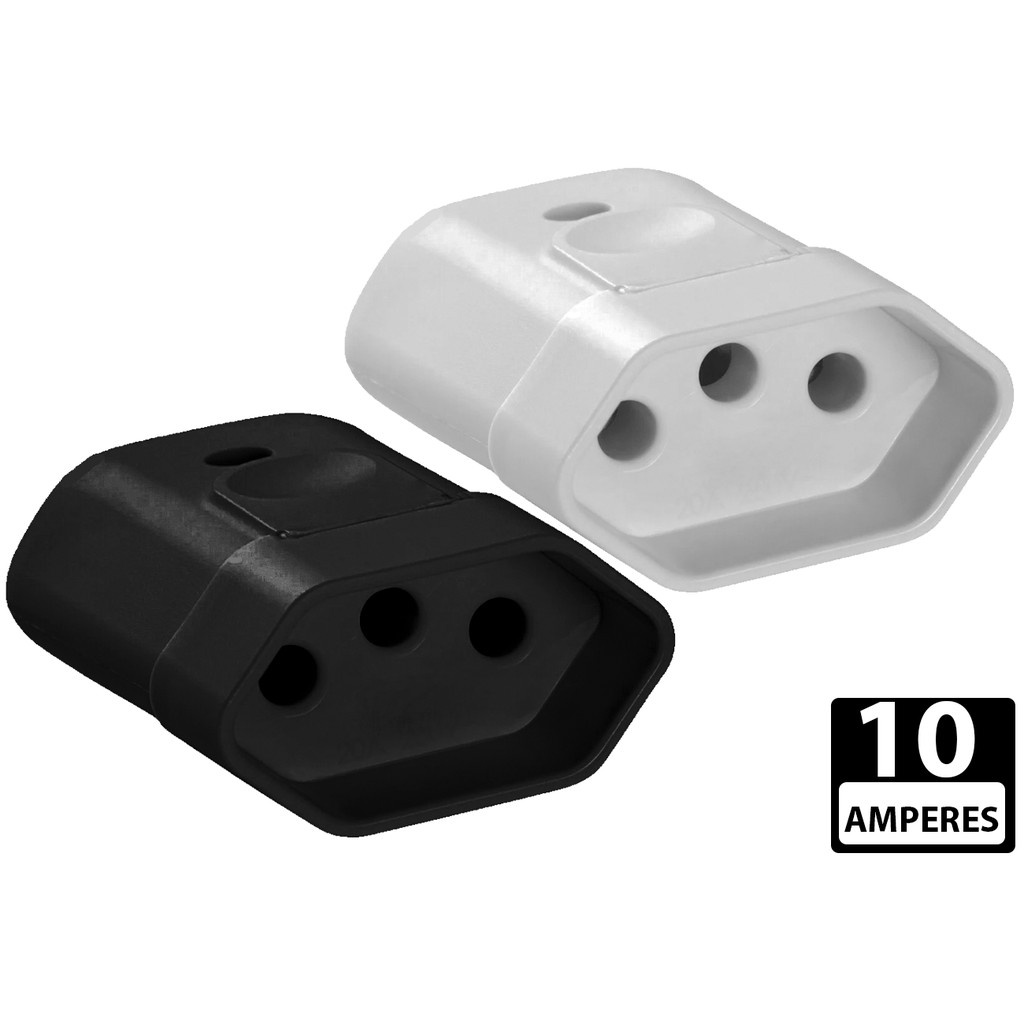 Pino Plug Tomada Fêmea Preta ou Branca 10A
