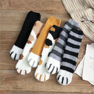 Girls Cute Cat Claws Floor Socks/Women Thick Coral Feece Sleep Socks/Fashion Warm Casual socks/Middle High Floor Sock