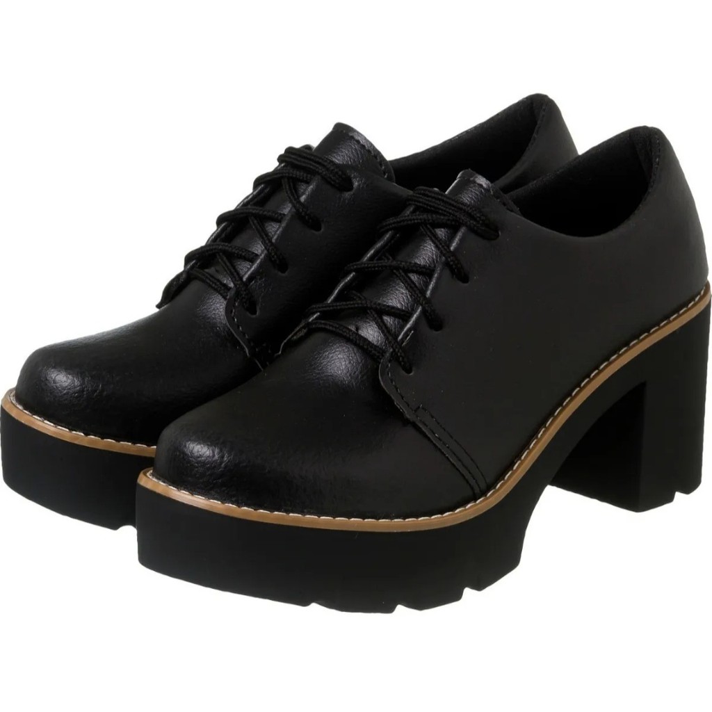 Oxford Salto Tratorado Preto Sintético Liso em Oferta na Shopee