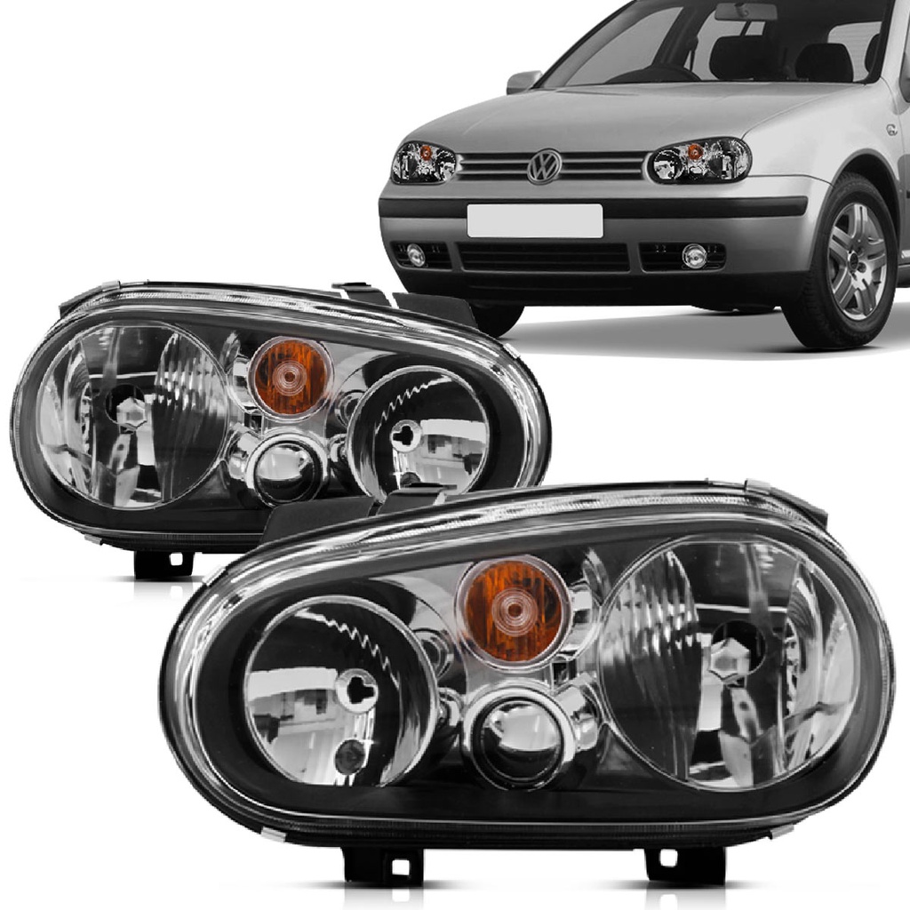 Par Farol Golf 99 2000 2001 2002 2003 Foco Duplo Sem Auxiliar Máscara Negra em Oferta na Shopee