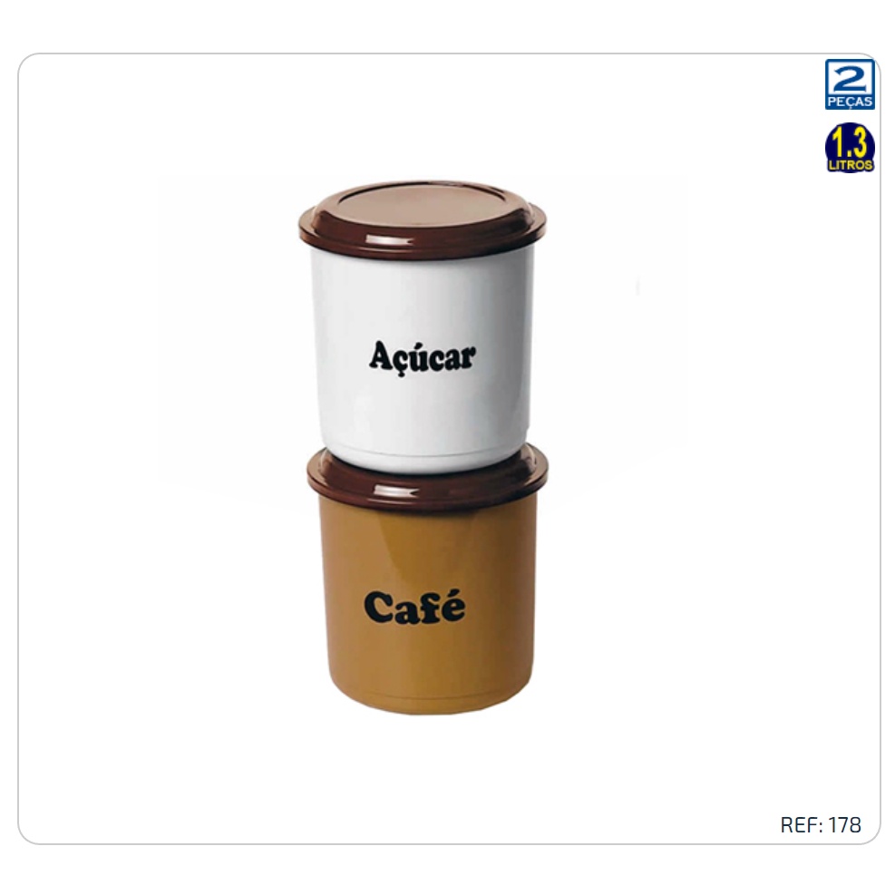 Conjunto De 2 Potes Porta Mantimentos Café E Açúcar 1,3l Ercaplast