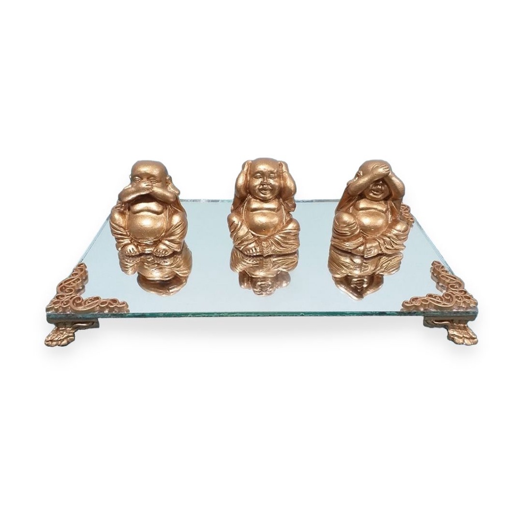 Trio De Buda Bebê Cego Surdo Mudo + Aparador Espelhado