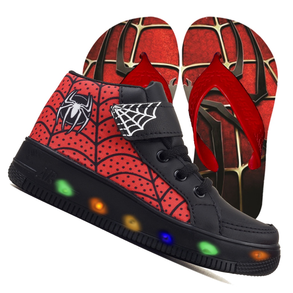 kit Tênis Masculino Infantil De Led Meninos Botinha Aranha + Chinelo Linkito em Oferta na Shopee