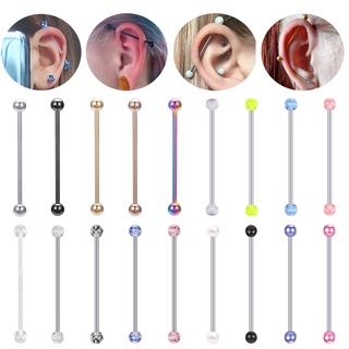 1 Pc 34mm/38mm Anel De Aço Inoxidável Industrial Barbell Ring Acrílico Helix Cartilagem Tragus Brinco De Orelha Longa Barra Sexy Piercing Corporal