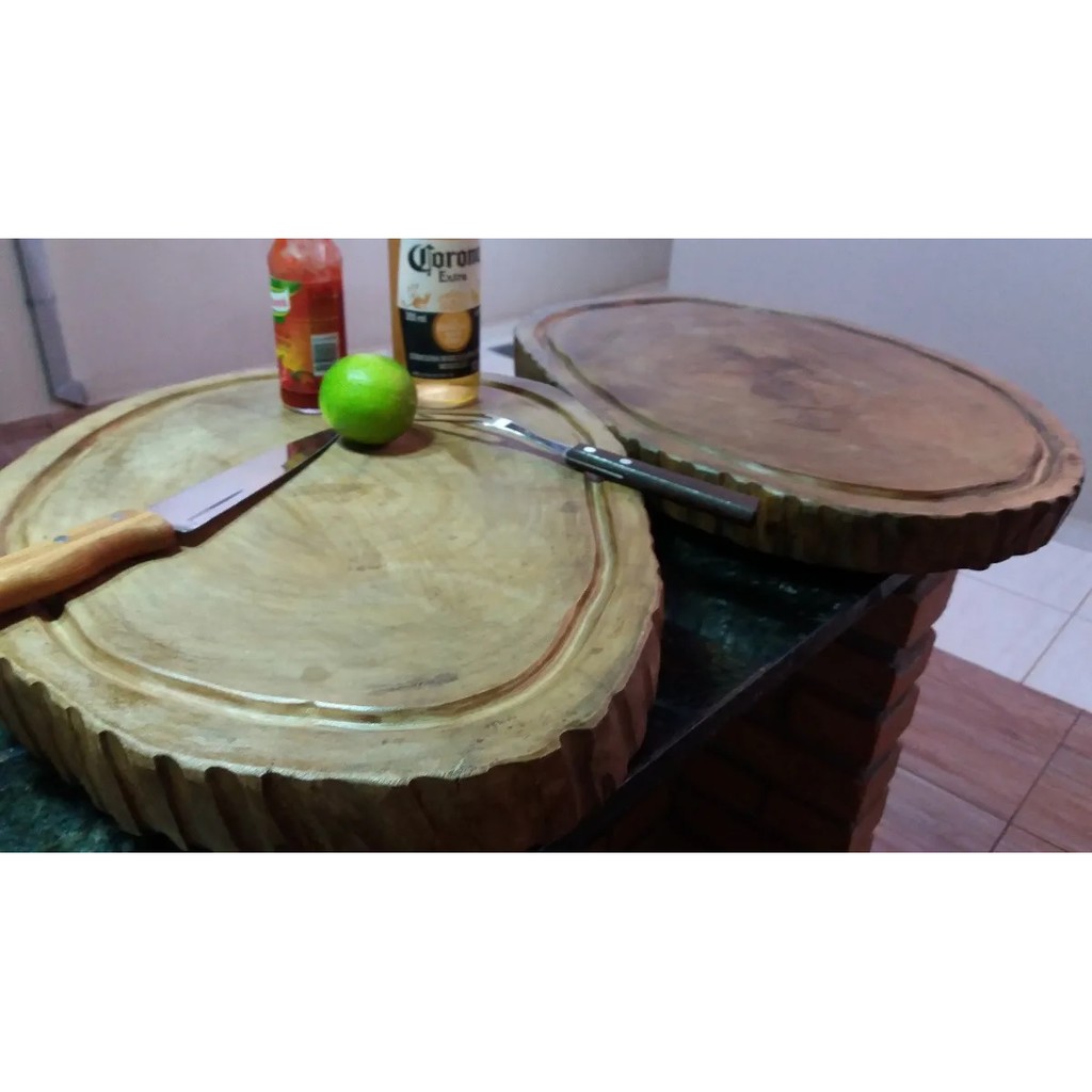 Tábua Rustica de Carne Para Churrasco Madeira Natural Grande Cepo Tora Tabua de Carne