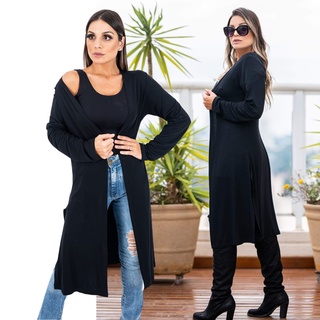 Casaco Sobretudo Cardigan Kimono Feminino Longo Social Básico Moda Feminina