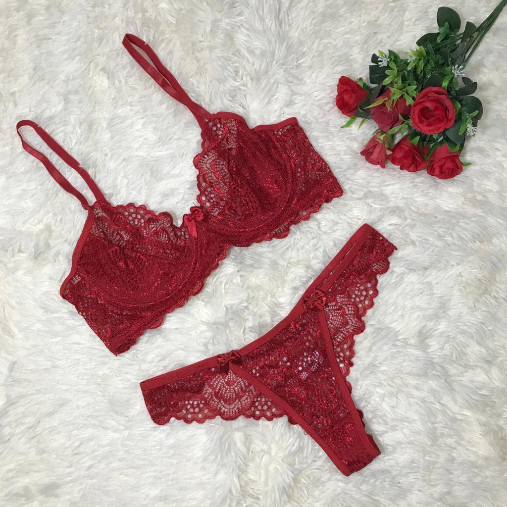 Conjunto Lingerie Renda Calcinha Sutiã Sem Bojo Com Aro Sensual Shopee Brasil