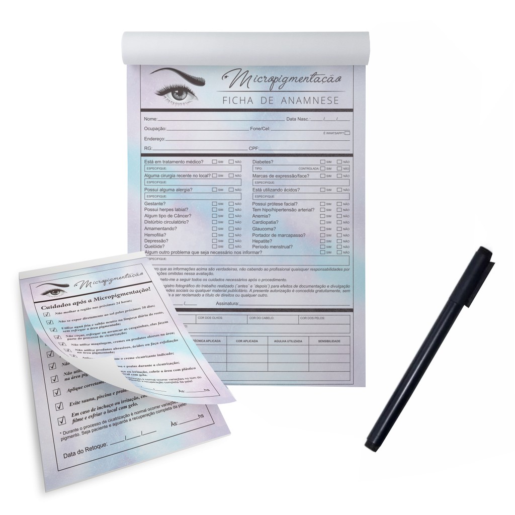 Kit Bloco Ficha De Anamnese + Cuidados Micropigmentação Micro em Oferta na Shopee