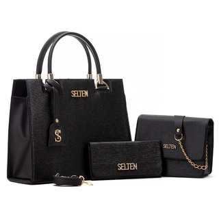 Kit Bolsa Feminina Grande de Ombro + Bolsa Clutch Balada Corrente e Carteira